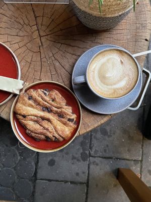 Cappuccino with oat milk & Franzbrötchen at The Sweet Vegan in Nuremberg