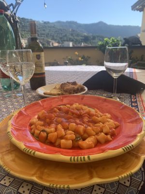 Our homemade Gnocchi with a lovely view from the veranda.  at Veg Cooking Class with Giulia  in Sorrento