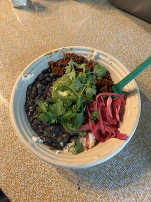 breakfast huevos bowl but veganized!  at Sunflower Cafe in West Glacier