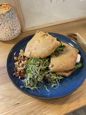 Warm feta and vegetables sandwich    at Happy Foods in Oslo