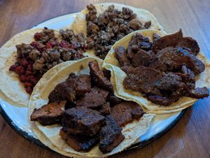 Chicharron, campechano, asada, arrachera at La Ambivalencia Taquería in Guadalajara