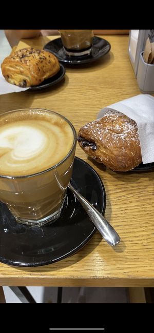 Vegan chocolate croissant and soy latte  at Trecaffè in Rome