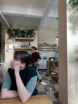 Little gem! The place is mainly plant based with few meat/fish options. Huge variety of veg meals (and cheese!) and tea/lattes. You can also buy books! Super recommended   at Insensato in Tomar