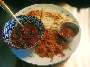 chipotle chickun quesadilla at The Vegan Cheese Lady Cafe in Lafayette