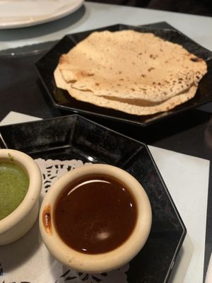 Crisp bread w dipping saucee  at Dawett Fine Indian Cuisine in Kelowna