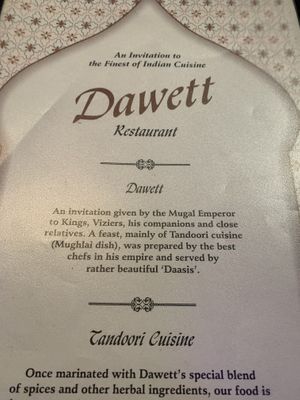 Menu  at Dawett Fine Indian Cuisine in Kelowna