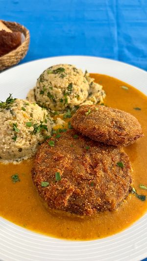 Millet and Swiss chard with breaded seitan   at Kuća tete Ane in Zagreb