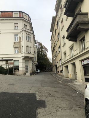 kuca tete Ane is hidden on the left of this short road.  at Kuća tete Ane in Zagreb