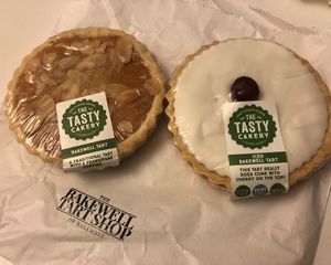 The two vegan gluten free Bakewell tarts on offer   at The Bakewell Tart Shop in Bakewell