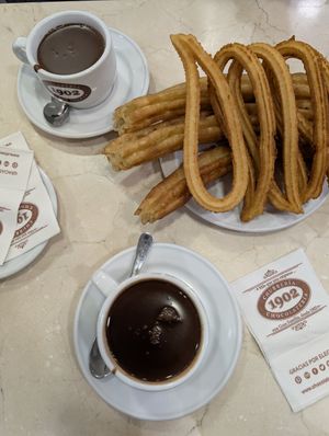 churros with vegan chocolate at Chocolateria 1902 in Madrid