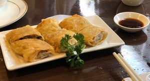 Pan-fried Bamboo Skin Rolls 香煎腐皮卷 at Veggie Kingdom 緻素坊 in Kowloon