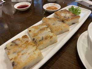 Pan fried radish squares  at Veggie Kingdom 緻素坊 in Kowloon