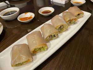 Crispy Spring roll flat rice noodles   at Veggie Kingdom 緻素坊 in Kowloon