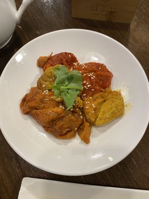 The vegan surprise. Mix mock meat  at Veggie Kingdom 緻素坊 in Kowloon