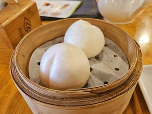 Birthday peach buns at Veggie Kingdom 緻素坊 in Kowloon