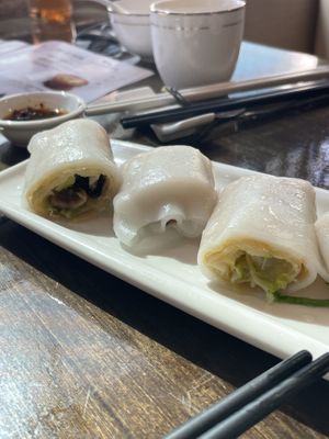 Spring rolls plus rice noodles - good   at Veggie Kingdom 緻素坊 in Kowloon