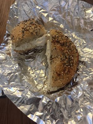 Bagel with smear at Grindcore House in Philadelphia