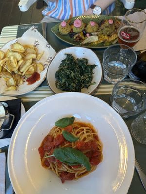 French fries and chard  at Chi Burlaz Garden in Rimini
