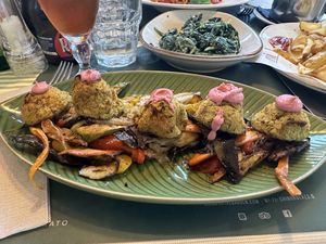 Chickpea meatballs on roasted vegetables   at Chi Burlaz Garden in Rimini