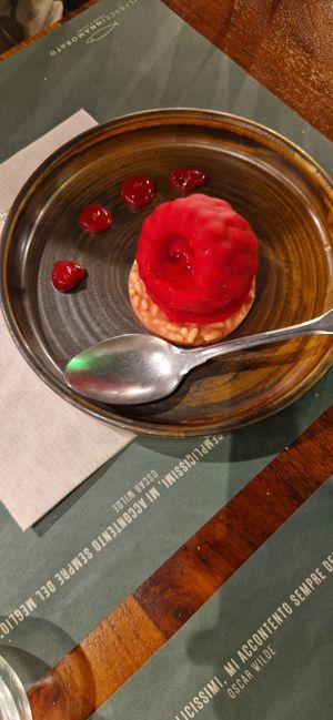 Raspberry dessert at Chi Burlaz Garden in Rimini