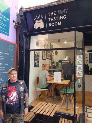 The outside (cool dude outside not likely to be there hahahaha) at The Tiny Tasting Room in Exeter