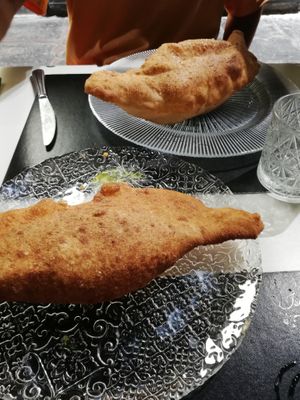 two halves pizze fritte at Isabella De Cham in Naples
