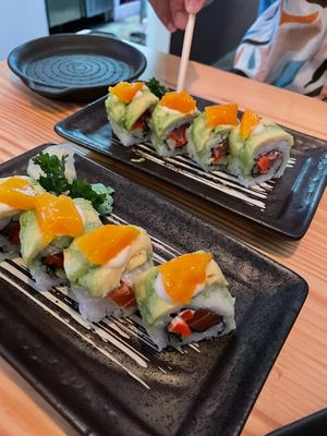 Vegan beef and tuna sushi rolls at Niji Bar in Sitges