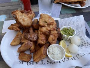 Vegan fish and chips  at Biddy Mulligans in Edinburgh