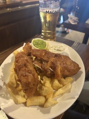Vegan fish and chips!!   at Biddy Mulligans in Edinburgh