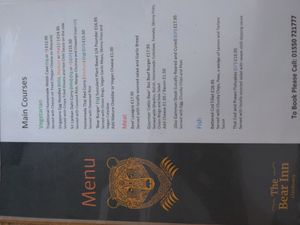 Main menu at The Bear Inn in Llandovery