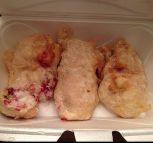 Fried Raspberry Cheesecakes  at New Harmony Vegetarian Restaurant in Philadelphia