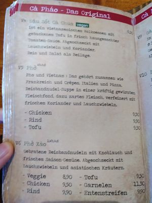 Addition to vegan menu at Cà Pháo in Hannover
