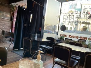 The location with seating and table  at Gaia & Loki in Jersey City