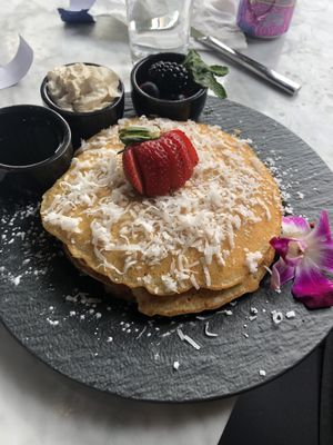 Vegan pancakes with vegan whip and coconut!  at Gaia & Loki in Jersey City