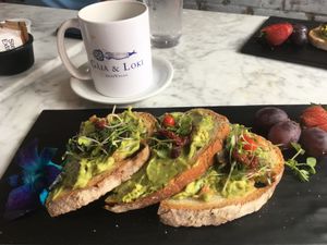 Avocado toast. Yummy!  at Gaia & Loki in Jersey City