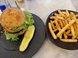 Shroom Burger
Crispy Korean fried or sautéed portobello mushroom topped with apple soy glaze and onion straws on a bed of lettuce and sriracha mayo  at Gaia & Loki in Jersey City