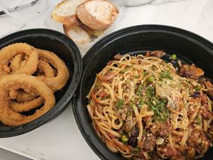 Linguini bolognese at Gaia & Loki in Jersey City