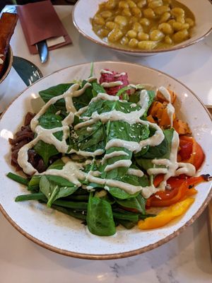 Buddha bowl (most of the colourful goodness is hidden under the spinach!) at Organico Juice Bar & Eatery in Liverpool