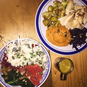 Bowl of the day & amazing lentil pie and garlic sweet potato mash at Milgi in Cardiff