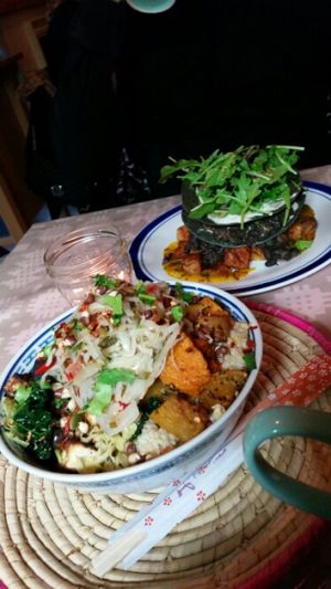 Korean Rice Dish  and Mexican purple corn tortillas  at Milgi in Cardiff