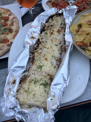 Garlic bread with lots of vegan cheese   at Surfside in Sliema