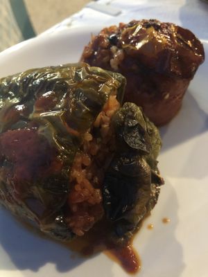 stuffed pepper and tomato at Akrogliali in Corfu