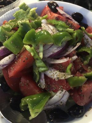 greek salad at Akrogliali in Corfu