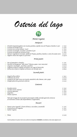 Vegan menu at Osteria del Lago in Bagnoregio