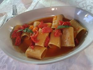 Paccheri  with tomatoes at Osteria del Lago in Bagnoregio