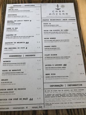 Menu at Casa Âncora in Sao Roque Do Pico