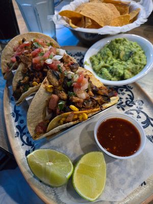 Vegan tacos, sub guacamole instead of vegan cheese at Plaza Azteca in Hampton