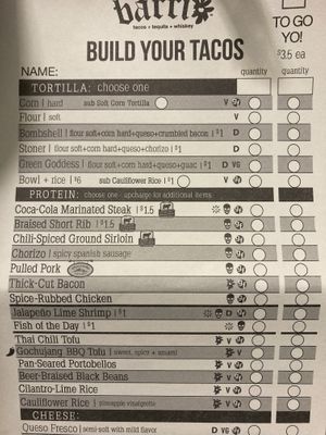 Menu at Barrio in Traverse City