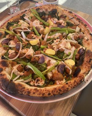 Breakfast pizza  at Margo's in Santa Monica