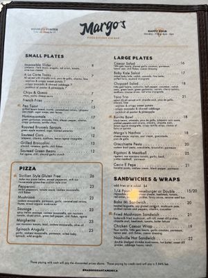 Menu  at Margo's in Santa Monica